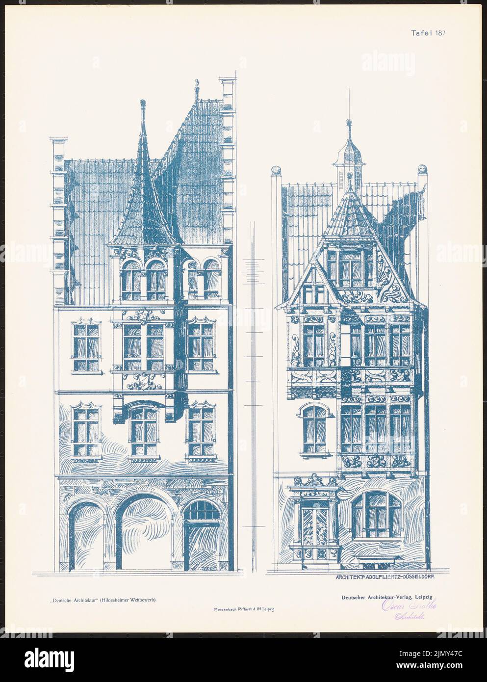 Liertz Adolf, German architecture redesigned in the sense of the old. The result from d. Hildesheim competition, advertised d. d. Association for the preservation of the arts (1900-1900): views. Pressure on paper, 42.2 x 32.2 cm (including scan edges) Stock Photo