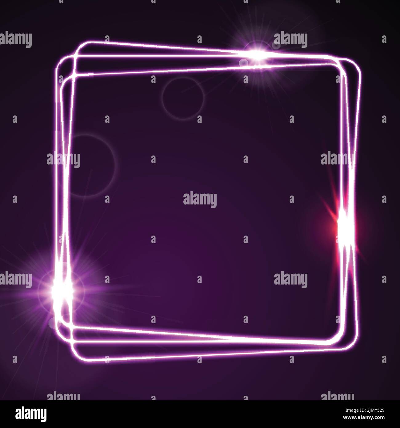 Glowing violet neon square shiny background. Energy luminous effect logo vector template design Stock Vector