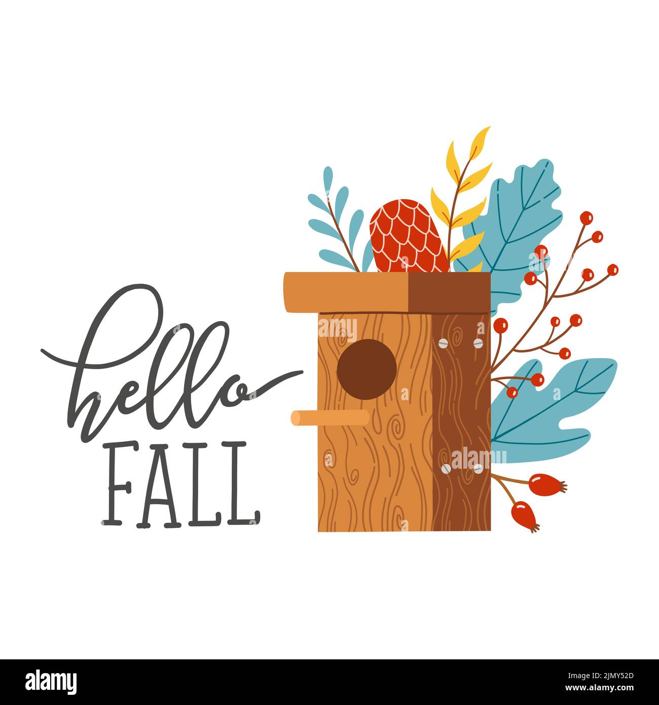 Hello autumn birdhouse fall season vector elements Stock Vector