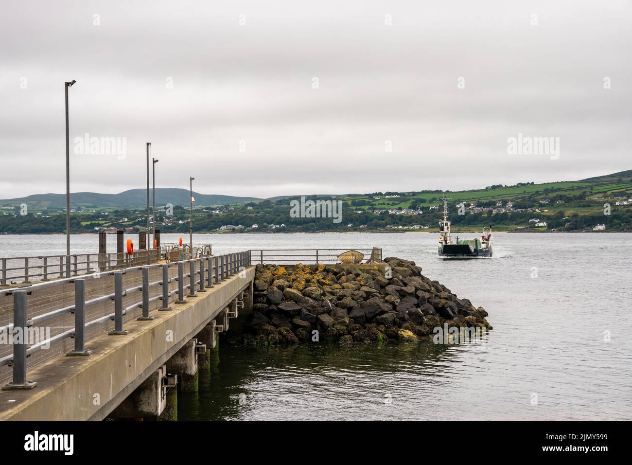 The Lough Foyle Ferry arriving at the pier at Magilligan Point from ...