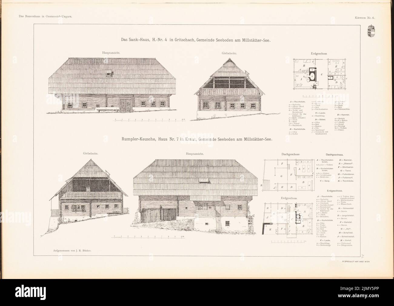 Bünker J. R., Sack-Haus, Seeboden. Runkler-Kusche, Seeboden. (From: The farmhouse in Austria-Hungary, ed. From the gable side of Rumpler-Keusc. Pressure on paper, 33.7 x 47.6 cm (including scan edges) Stock Photo