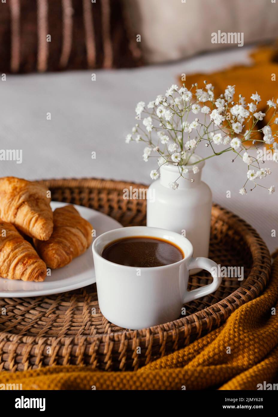 High angle croissants coffee cup Stock Photo