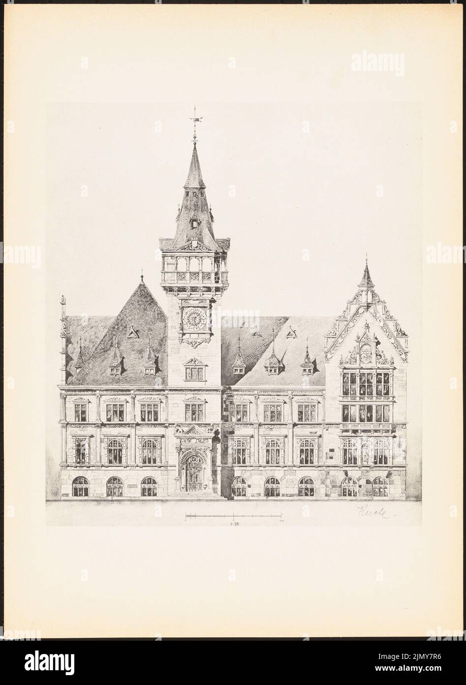 Knote, town hall. (From: Prints of seminar works by the Royal Technical University of Berlin, Vol. I) (1890-1902): View. Print on paper, 33.2 x 24.2 cm (including scan edges) Stock Photo