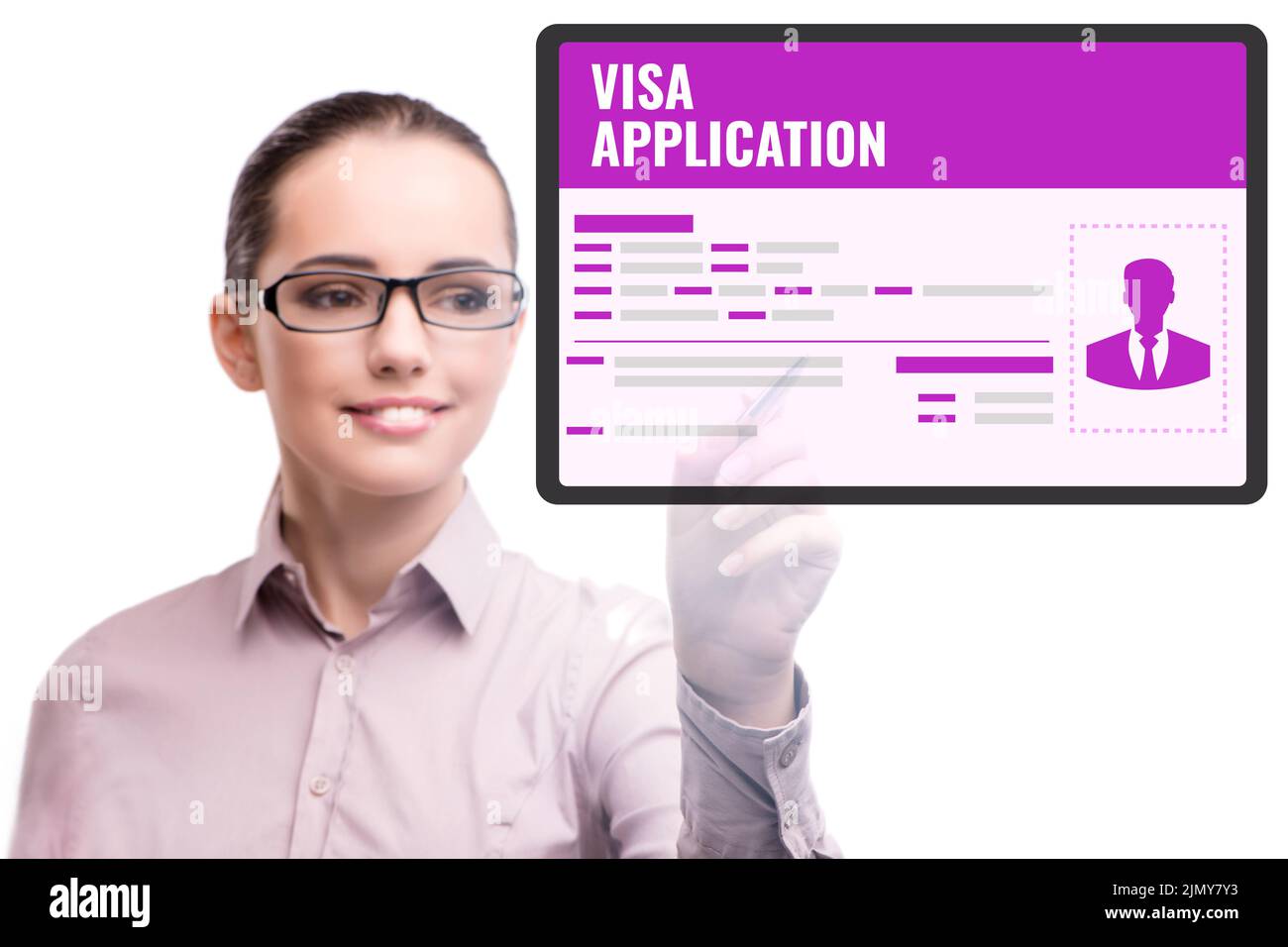 Visa application concept with businesswoman Stock Photo Alamy