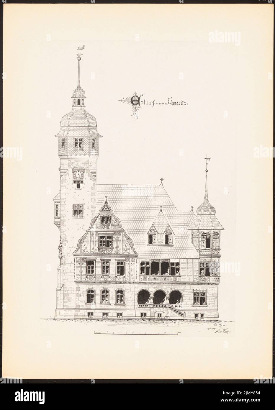 N.N., country office. (From: Prints of seminar works by the Royal Technical University of Berlin, Vol. II) (July 20, 1900): View. Pressure on paper, 33.9 x 24.4 cm (including scan edges) Stock Photo