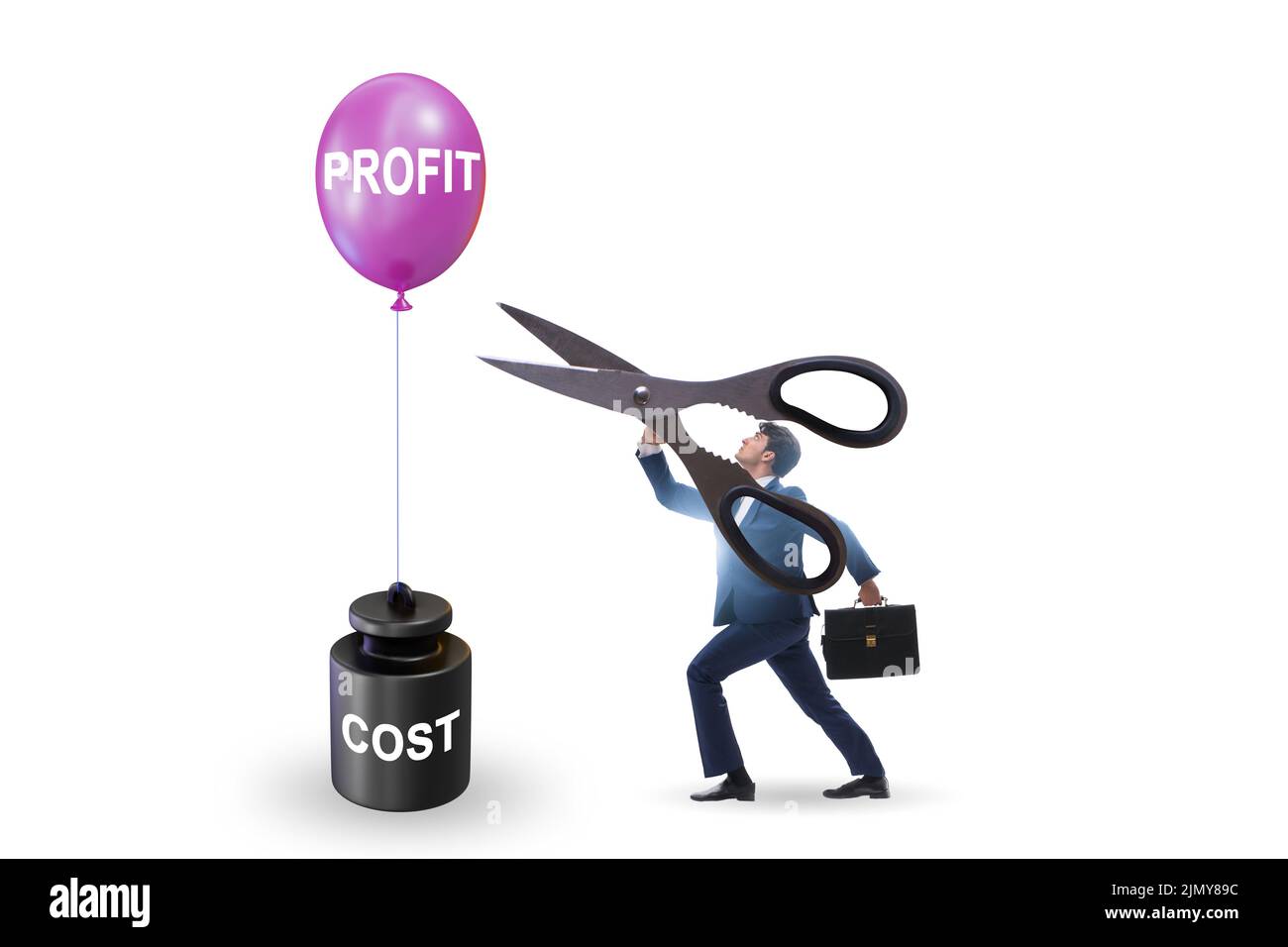 Concept of profit and cost with businessman Stock Photo