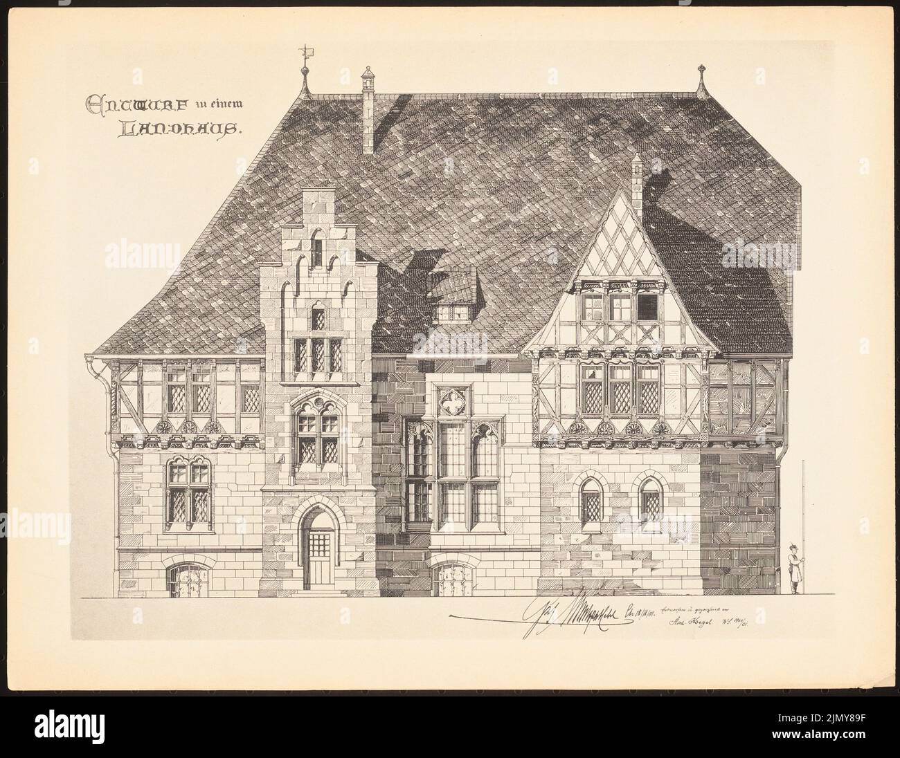 Koegel Richard, country house. (From: Prints of seminar works by the Royal Technical University of Berlin, Vol. II) (March 18, 1901): View. Print on paper, 25.4 x 32.8 cm (including scan edges) Stock Photo