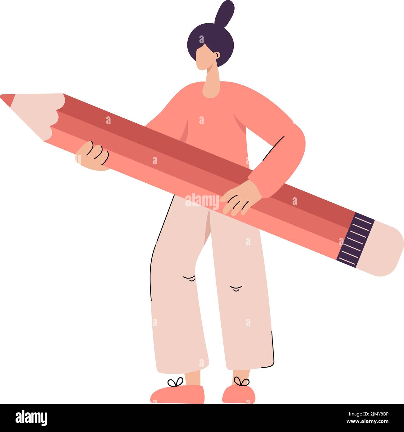 Vector cute flat woman artist with pensil for draw writer. Flat simple girl education illustration for web template, landing page Stock Vector