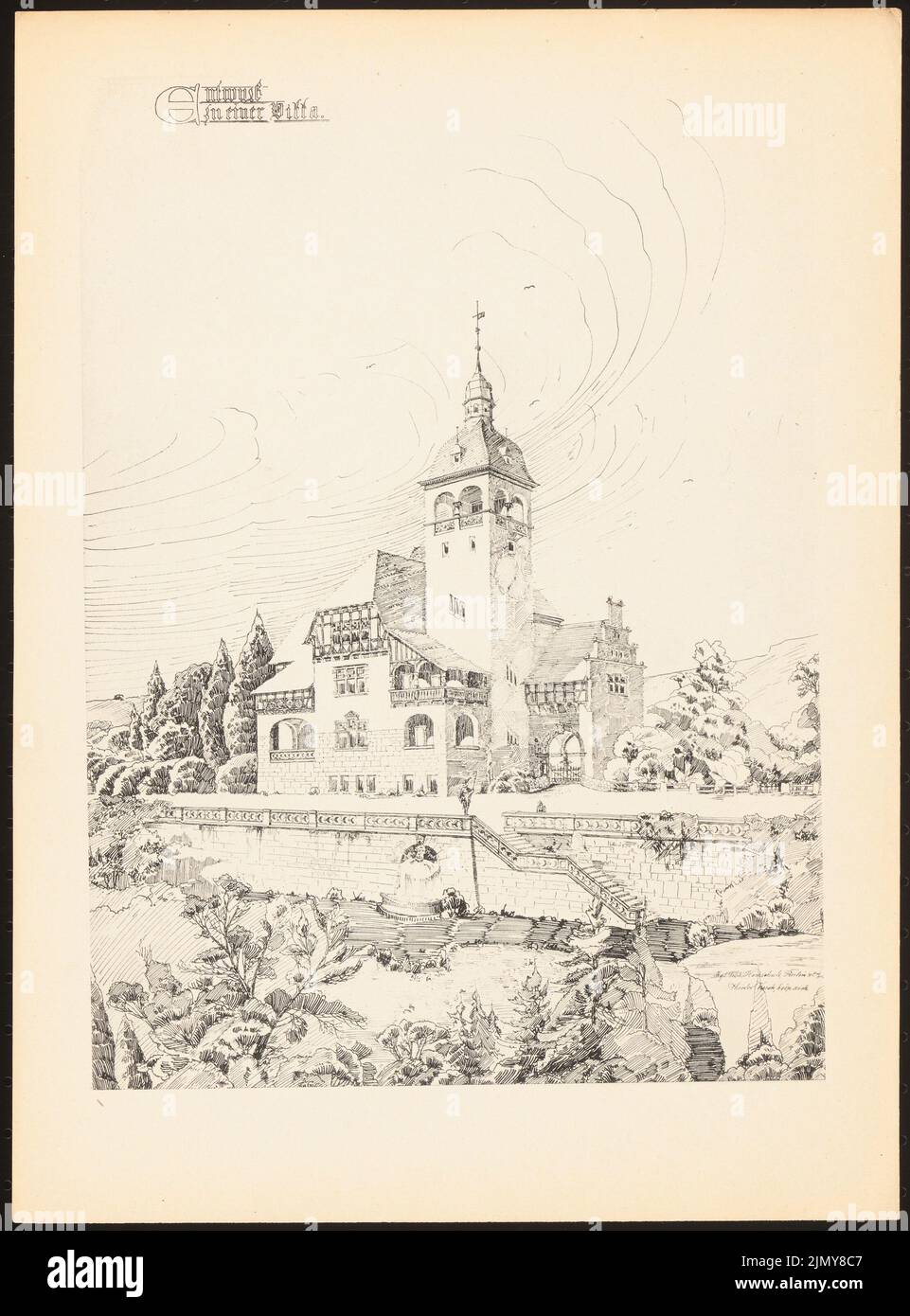 Kasch Theodor, Villa. (From: Prints of seminar works by the Royal Technical University of Berlin, Vol. II) (1901/1902): Perspective view. Pressure on paper, 33.2 x 24.6 cm (including scan edges) Stock Photo