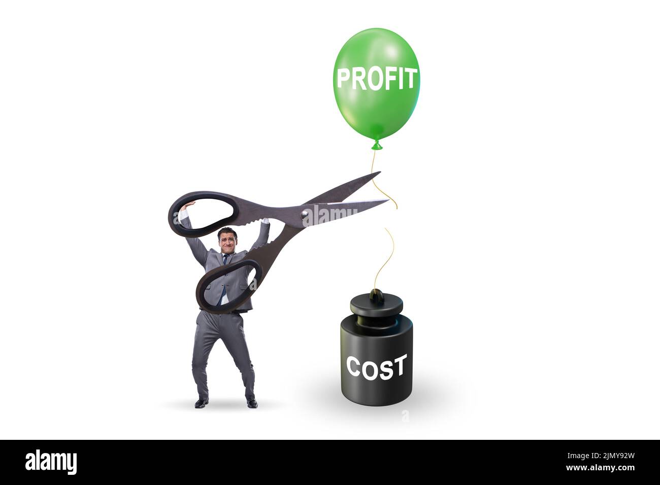 Concept of profit and cost with businessman Stock Photo