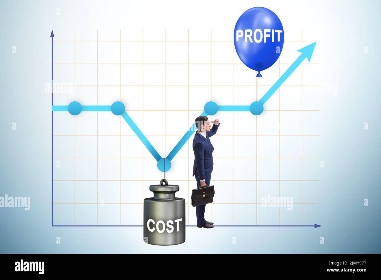 Chart with profit and cost and businessman Stock Photo