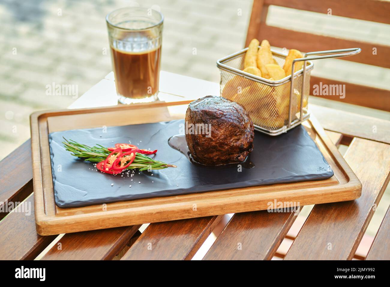 Perfect lunch with fillet mignon at outdoor terrace Stock Photo