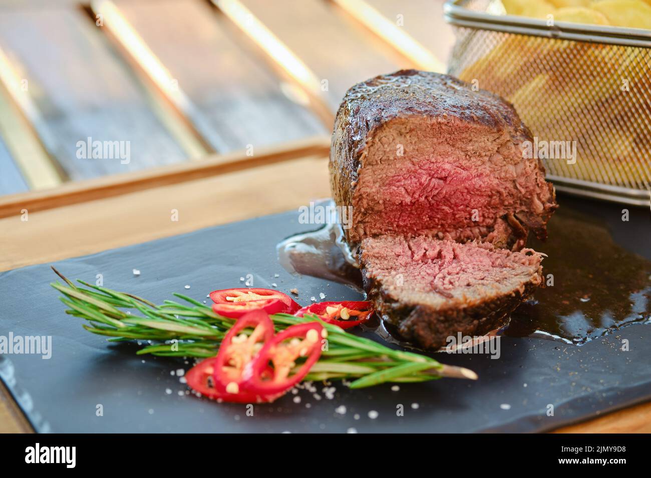 Closeup view of juicy grilled fillet mignon Stock Photo