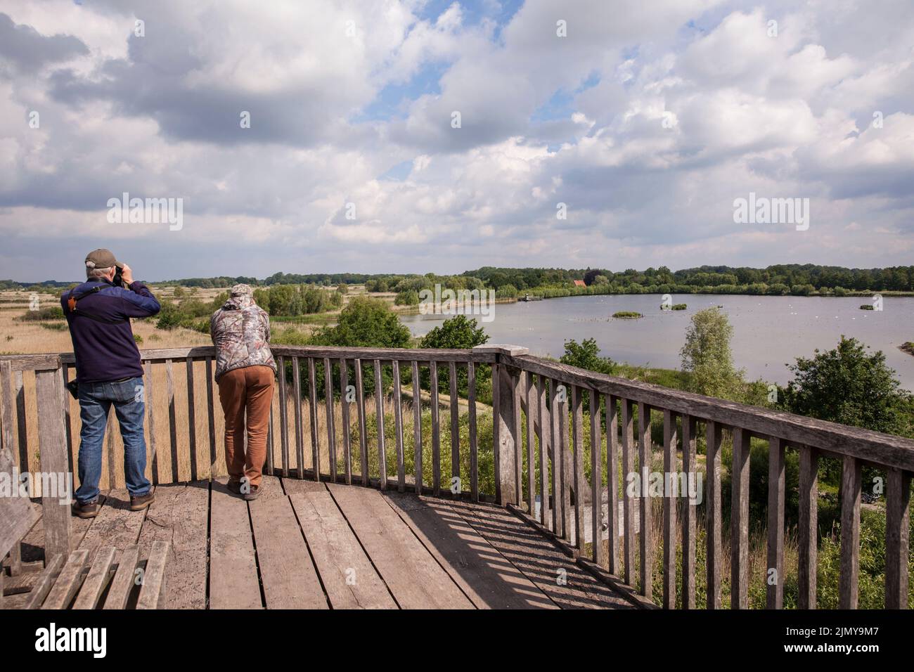 on the observation tower at the nature reserve Rieselfelder near Muenster, European bird sanctuary on the area of a former irrigation area for wastewa Stock Photo