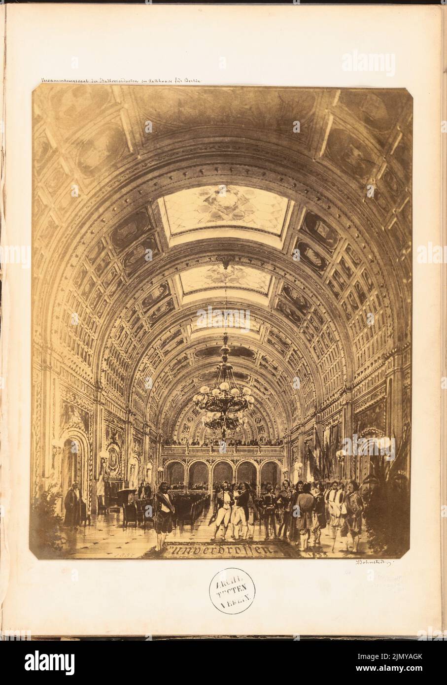 Bohnstedt Ludwig Franz Karl (1822-1885), town hall for Berlin. (From: Competitive designs. Photographs by Bohnstedt's designs, 1857-1864.) (1857-1864): Perspective interior view Assembly hall of the city council. Photo on paper, 45.8 x 31.9 cm (including scan edges) Stock Photo