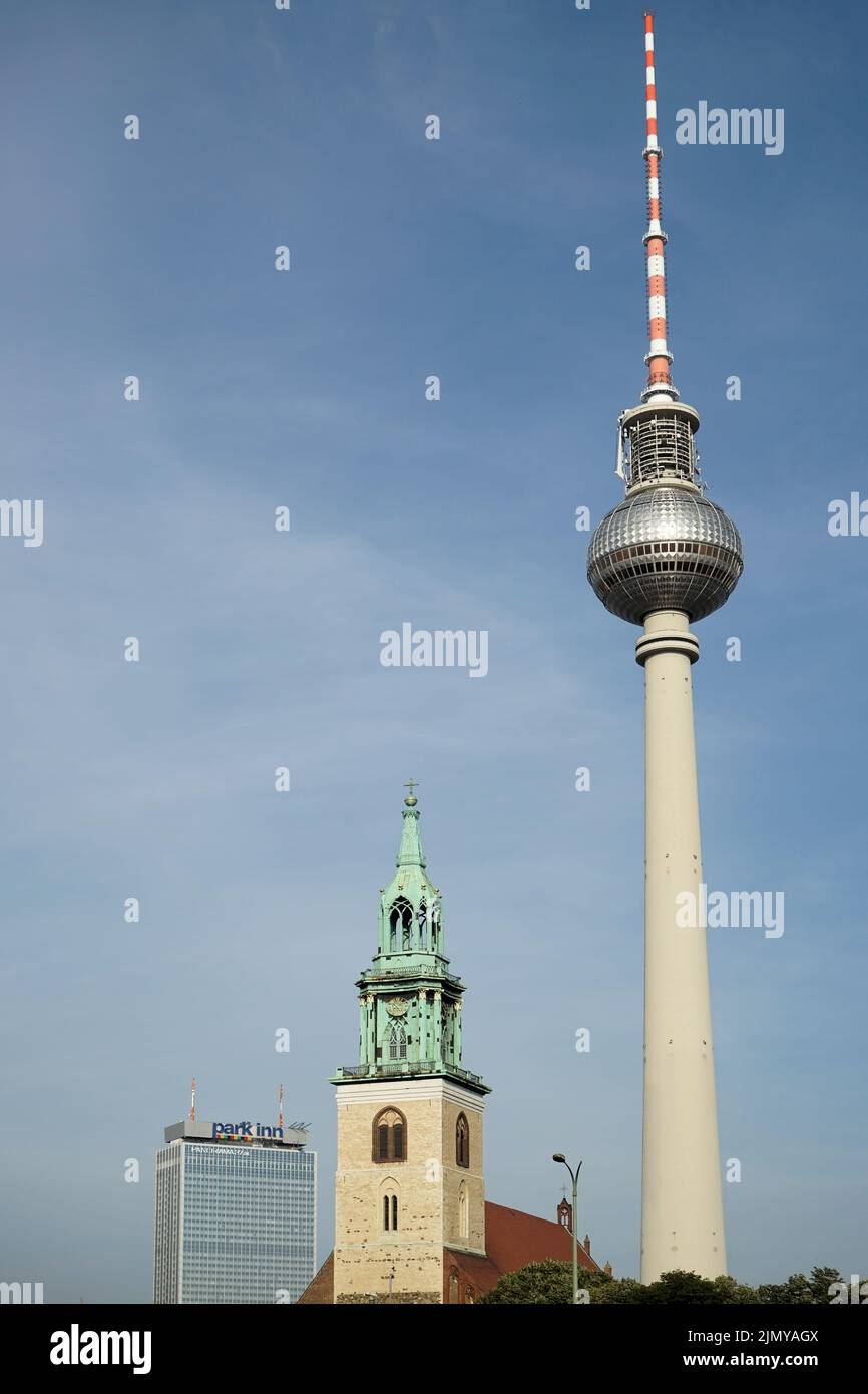 Berlin, Germany, 2014. View towards the Berliner Fernsehturm in Berlin Stock Photo