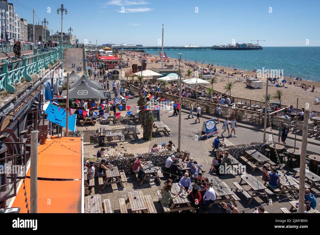 Brighton, East Sussex, UK - July 15, 2022 : View of the beach in Brighton on July 15, 2022. Unidentified people Stock Photo
