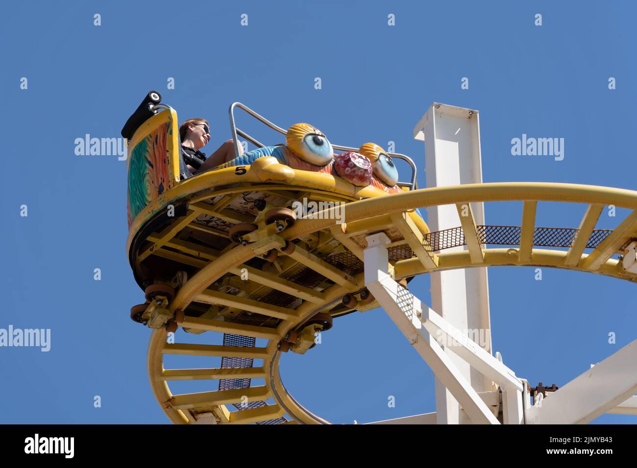 Brighton, East Sussex, UK - July 15, 2022 : View of the scenic railway ride on the pier  in Brighton on July 15, 2022. One unide Stock Photo