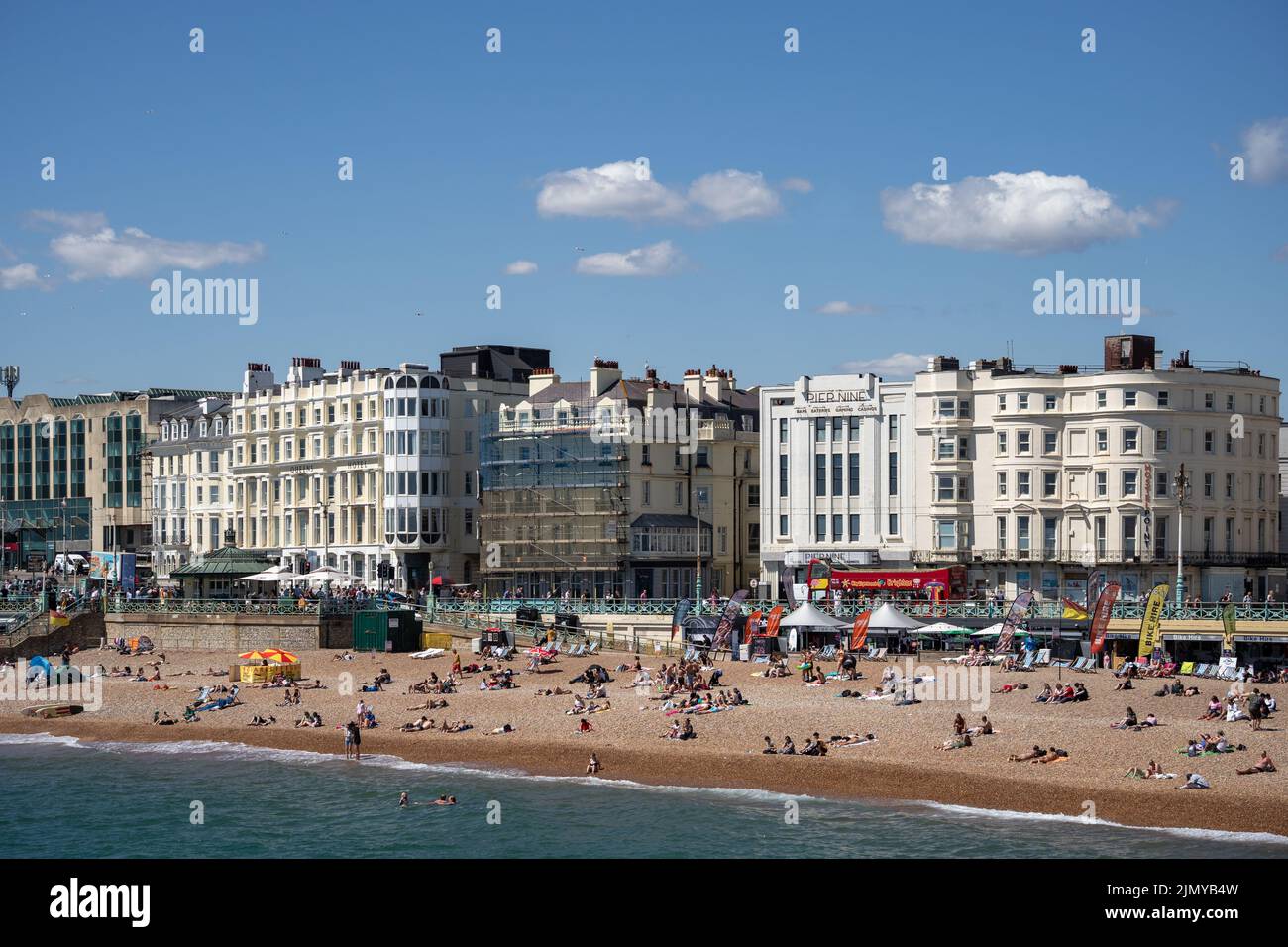 Brighton, East Sussex, UK - July 15, 2022 : View of the beach in Brighton on July 15, 2022. Unidentified people Stock Photo