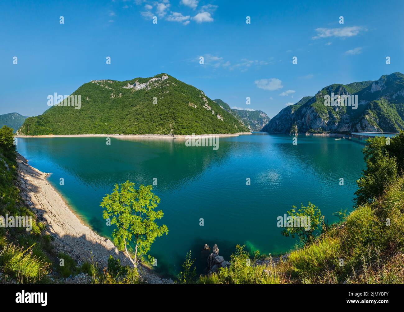 Piva Lake (Pivsko Jezero) view in Montenegro. Stock Photo