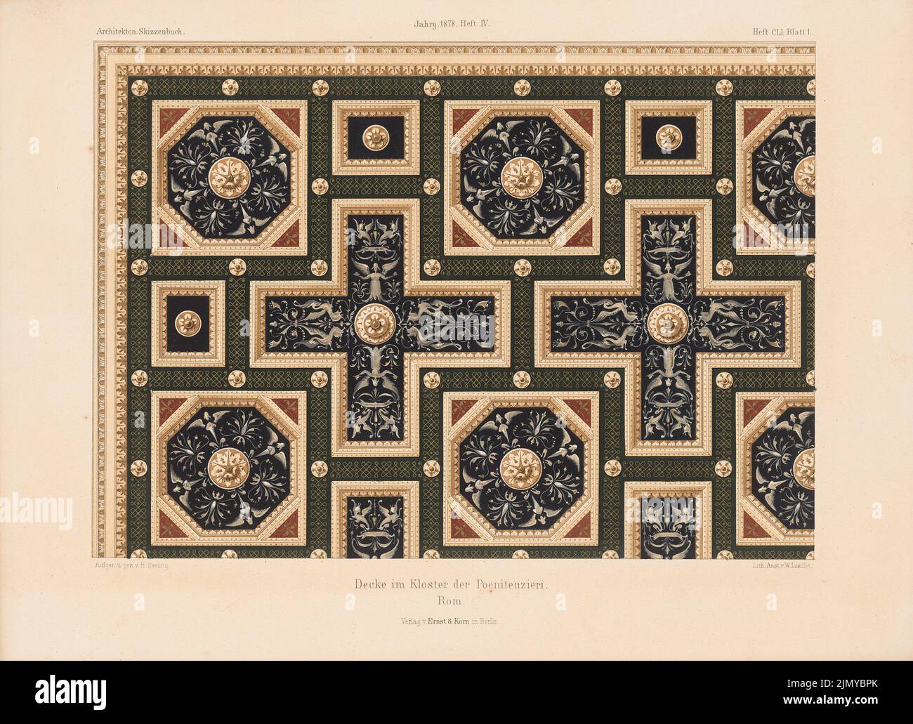 Seeling Heinrich (1852-1932), monastery ceiling, Rome. (From: Architectural sketchbook, H. 151/4, 1878.) (1878-1878): View. Lithography colored on paper, 25.4 x 35.1 cm (including scan edges) Stock Photo