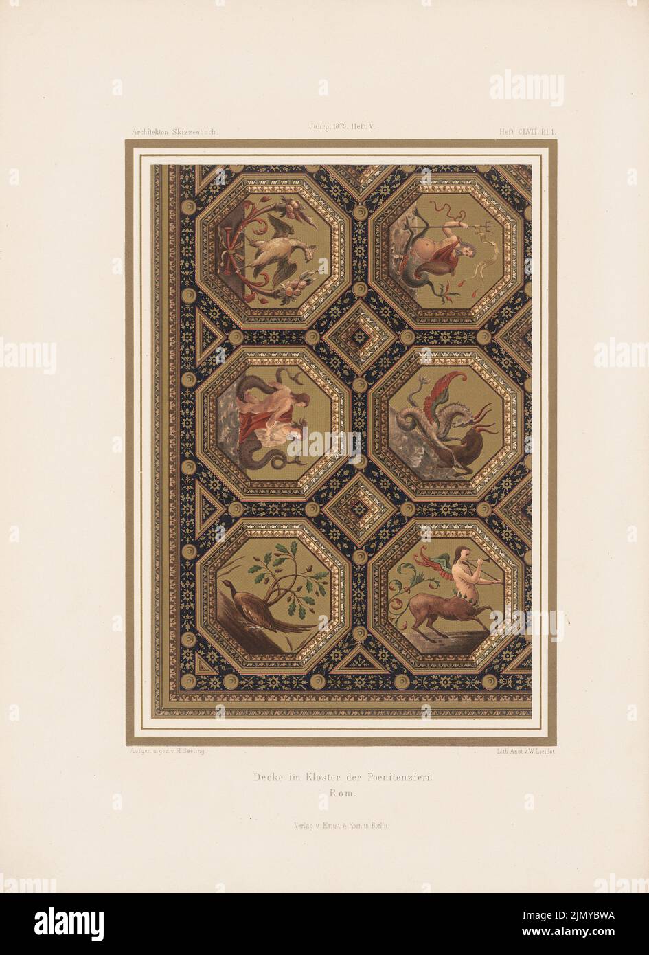 Seeling Heinrich (1852-1932), monastery ceiling, Rome. (From: Architectural sketchbook, H. 158/5, 1879.) (1879-1879): View. Lithography colored on paper, 34.9 x 25.3 cm (including scan edges) Stock Photo
