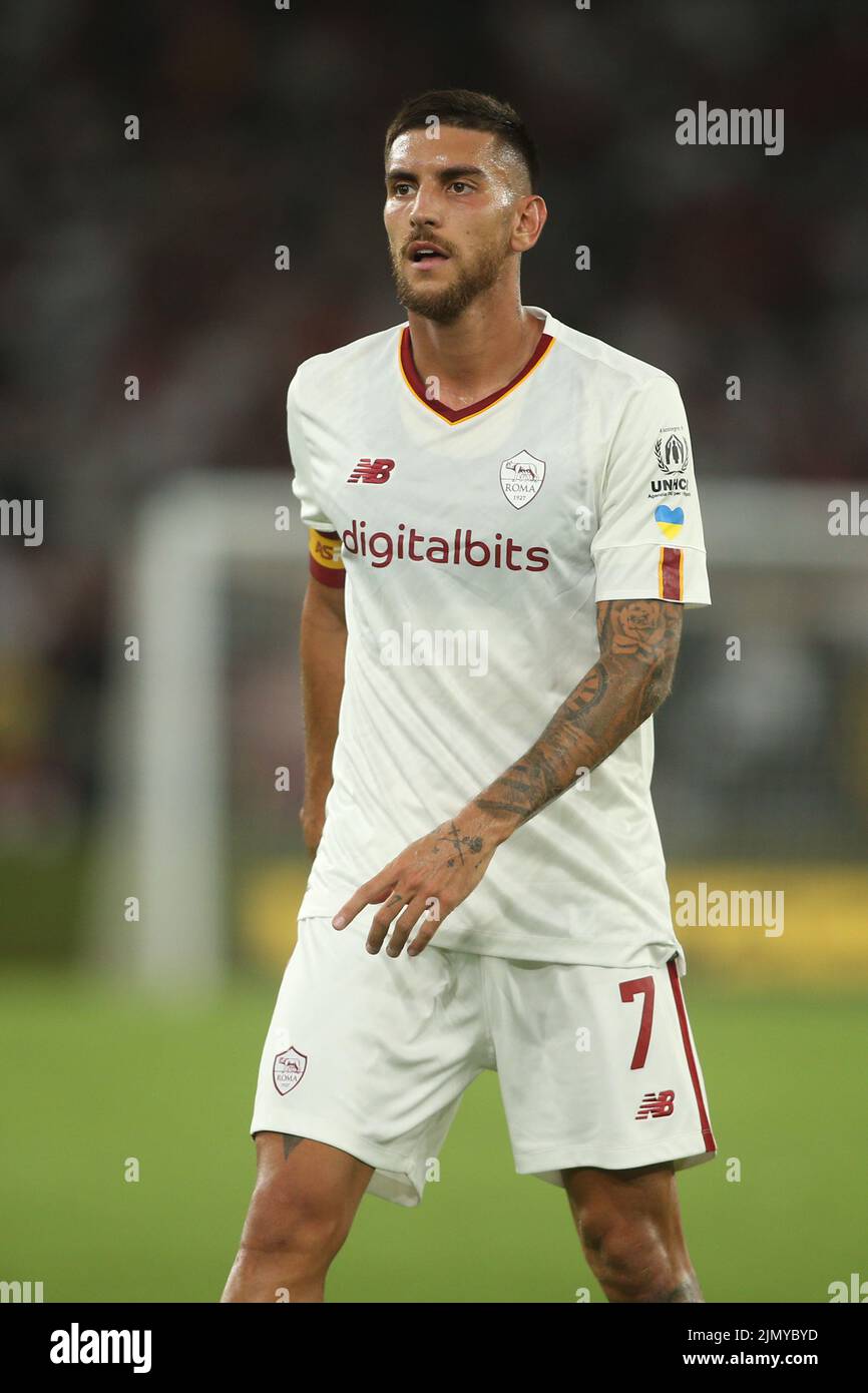 Rome, Italy. 07th Aug, 2022. Rome, Italy 07.08.2022: Lorenzo Pellegrini during the Pre-Season Friendly 2022/2023 match between AS Roma vs Shakhtar Donetsk at the Olimpic Stadium in Rome on 07 August 2022. Credit: Independent Photo Agency/Alamy Live News Stock Photo