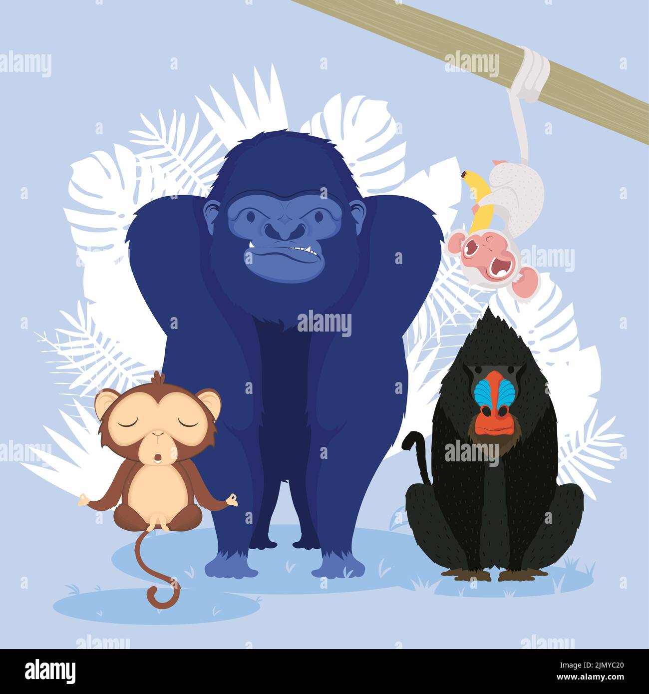 four monkeys animals characters group Stock Vector Image & Art - Alamy