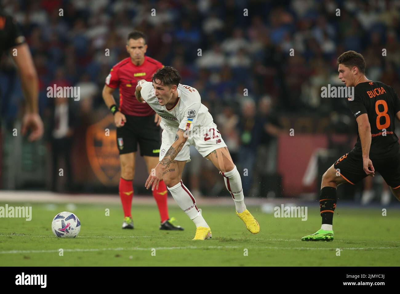 Rome, Italy. 07th Aug, 2022. Rome, Italy 07.08.2022: Zaniolo during the Pre-Season Friendly 2022/2023 match between AS Roma vs Shakhtar Donetsk at the Olimpic Stadium in Rome on 07 August 2022. Credit: Independent Photo Agency/Alamy Live News Stock Photo