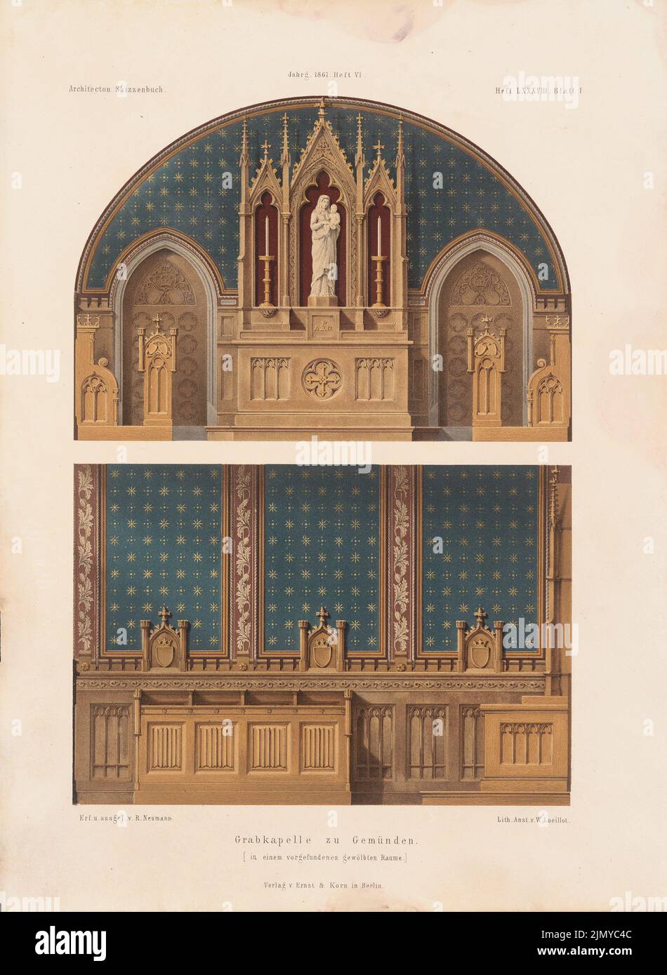 Neumann Robert (born 1823), grave chapel, Gemünden. (From: Architectural sketchbook, H. 88/6, 1867.) (1867-1867): Views Details. Lithography colored on paper, 33.9 x 24.8 cm (including scan edges) Stock Photo