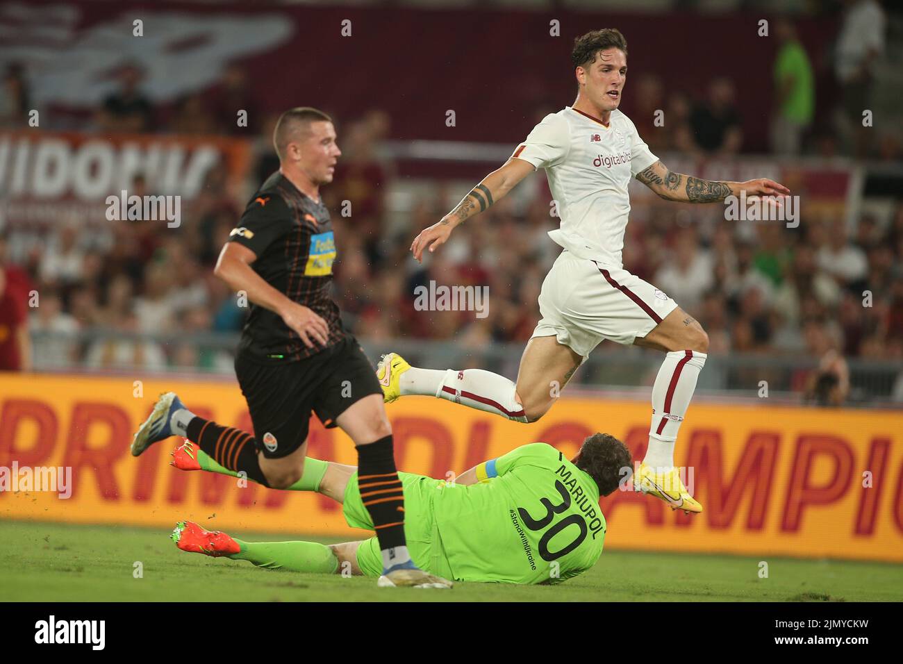 Rome, Italy. 07th Aug, 2022. Rome, Italy 07.08.2022: Zaniolo during the Pre-Season Friendly 2022/2023 match between AS Roma vs Shakhtar Donetsk at the Olimpic Stadium in Rome on 07 August 2022. Credit: Independent Photo Agency/Alamy Live News Stock Photo