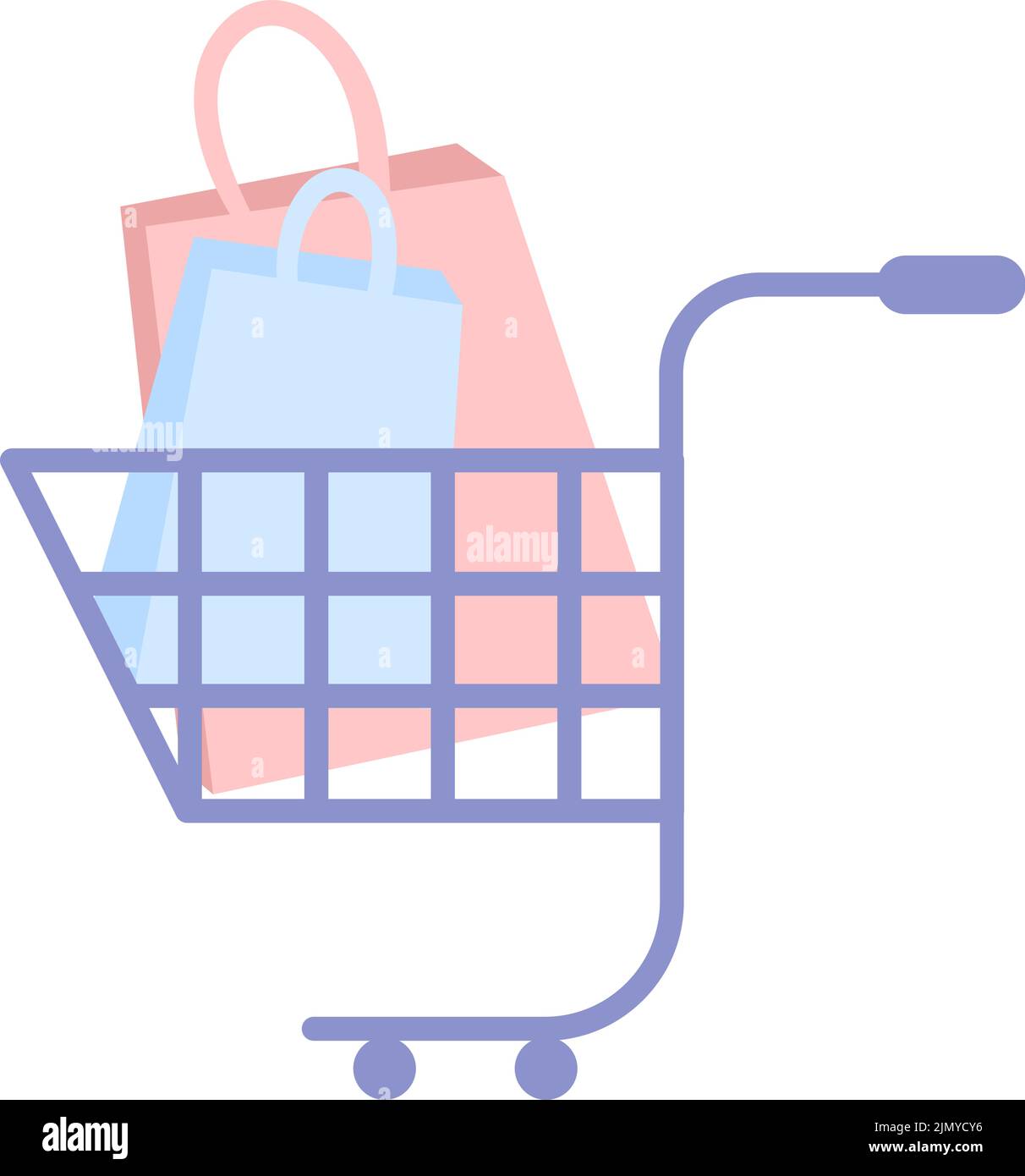 Shopping cart full of shopping bags. Vector flat design illustration with isolated white background Stock Vector