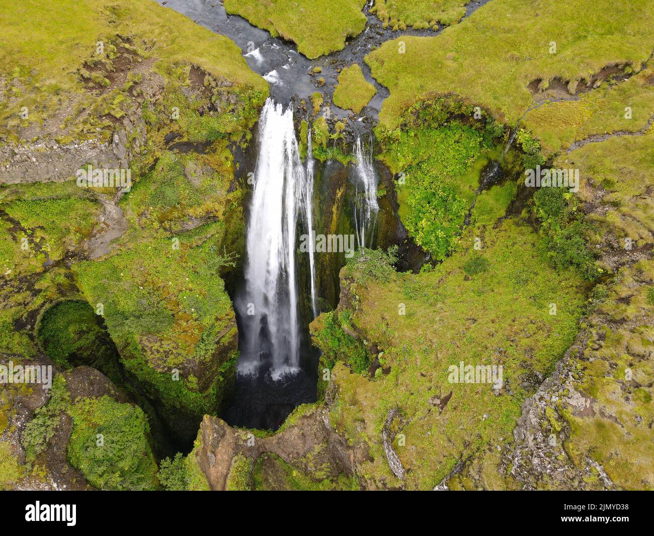 Drone view at Gljufrabui waterfall on Iceland Stock Photo