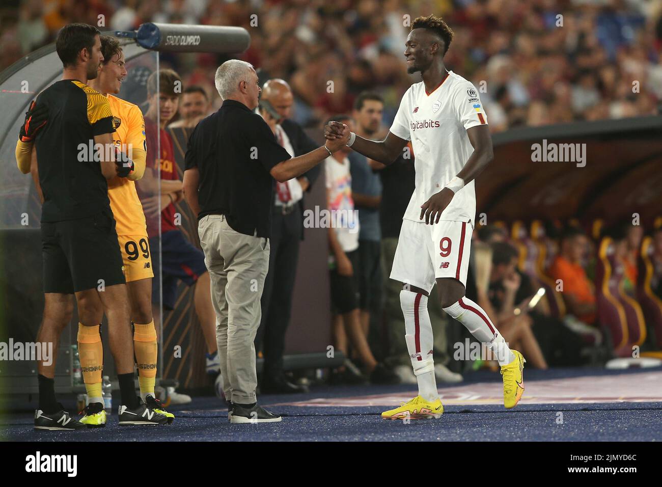 Rome, Italy. 07th Aug, 2022. Rome, Italy 07.08.2022: Mourinho Abraham during the Pre-Season Friendly 2022/2023 match between AS Roma vs Shakhtar Donetsk at the Olimpic Stadium in Rome on 07 August 2022. Credit: Independent Photo Agency/Alamy Live News Stock Photo