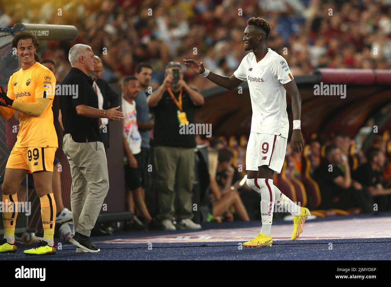 Rome, Italy. 07th Aug, 2022. Rome, Italy 07.08.2022: Mourinho Abraham during the Pre-Season Friendly 2022/2023 match between AS Roma vs Shakhtar Donetsk at the Olimpic Stadium in Rome on 07 August 2022. Credit: Independent Photo Agency/Alamy Live News Stock Photo