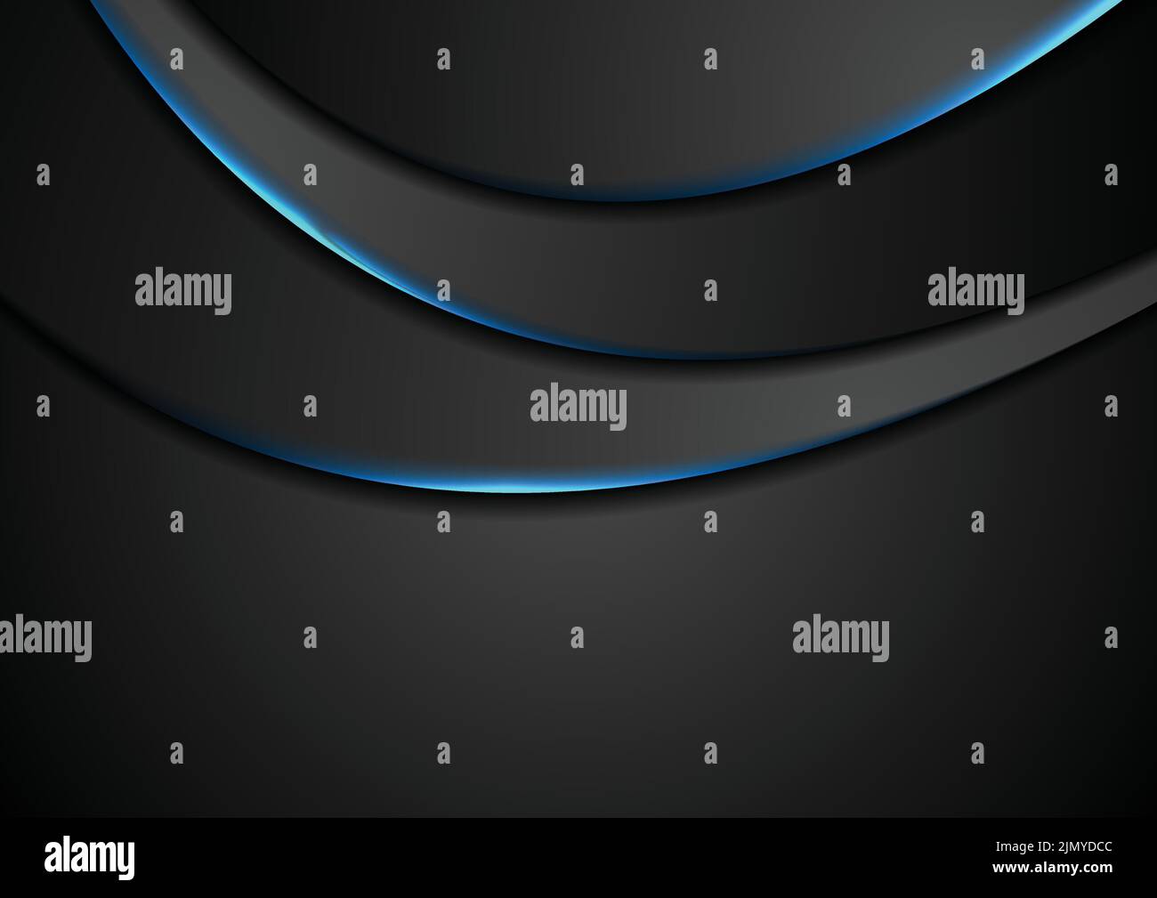 Black abstract wavy background with blue neon glow light. Vector design ...