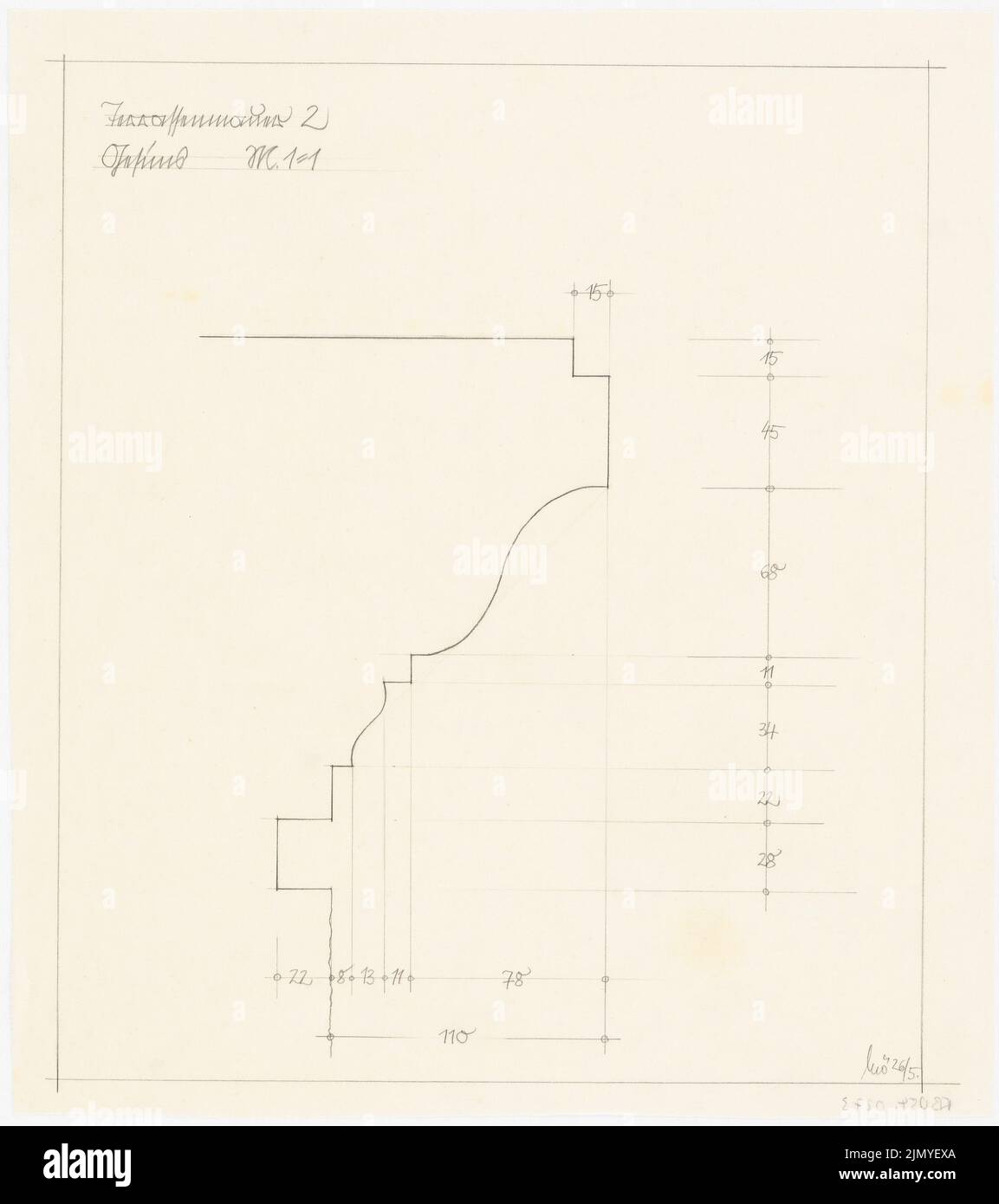 Böhmer Franz (1907-1943), official apartment of the Reich Foreign Minister Joachim von Ribbentrop in Berlin-Mitte (June 26th): Terrace wall 2: cornice average 1: 1. Pencil on transparent, 45.4 x 40.3 cm (including scan edges) Stock Photo