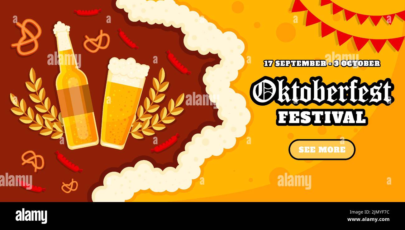 oktoberfest festival banner illustration with glass, bottle of beer ...