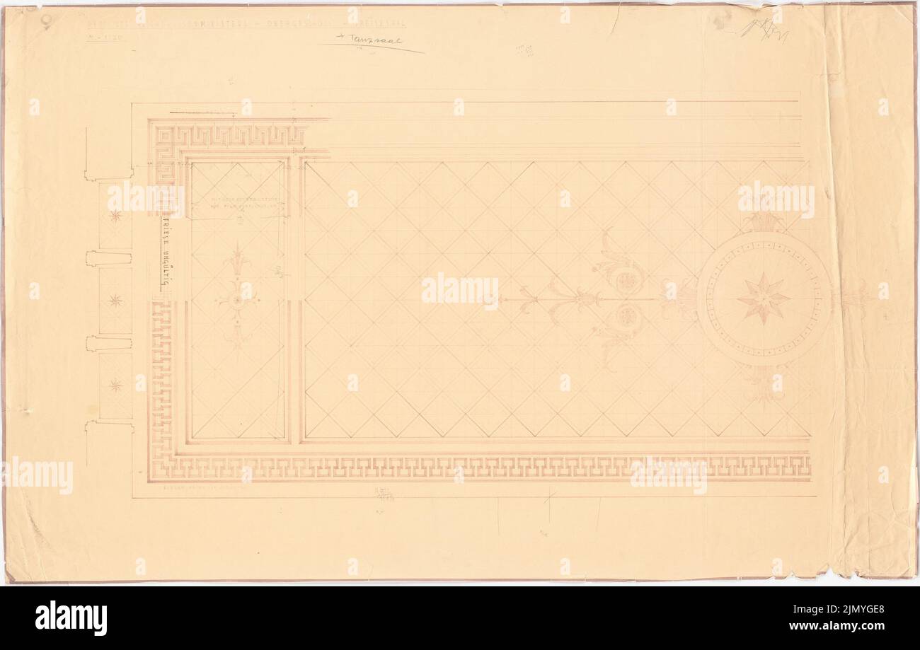 Böhmer Franz (1907-1943), official apartment of the Reich Foreign Minister Joachim von Ribbentrop in Berlin-Mitte (1941-1941): flooring with frieze for dining room and dance hall 1:20. Pencil over light break on paper, 76.3 x 119.6 cm (including scan edges) Stock Photo