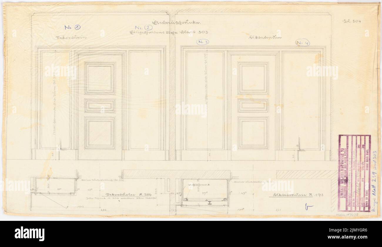 Böhmer Franz (1907-1943), official apartment of the Reich Foreign Minister Joachim von Ribbentrop in Berlin-Mitte (1941-1941): dictation room and secretariat: built-in cabinets No. 1 and 2nd pencil on transparent, 45.1 x 77.9 cm (including Scan edges) Stock Photo