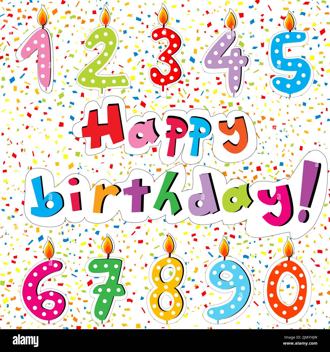 Set of Happy Birthday numbers from candles on white background with