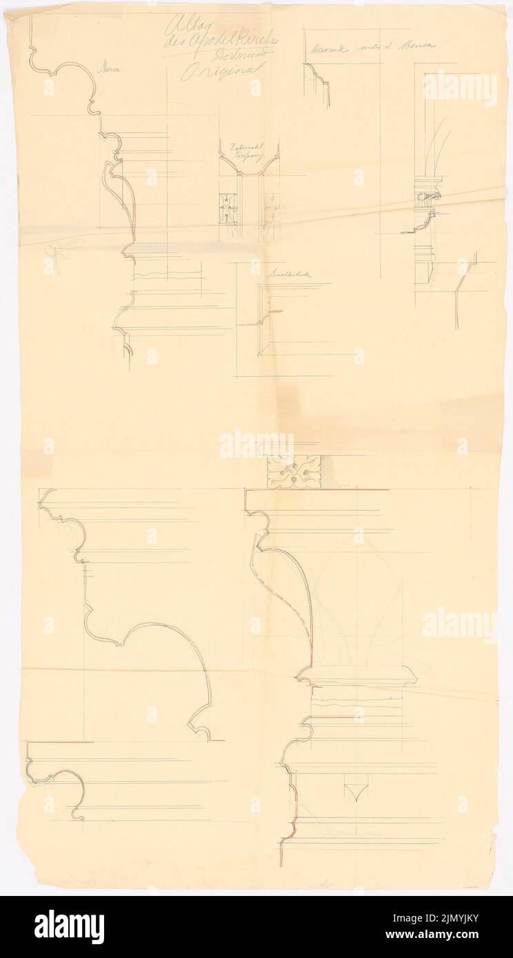 Klomp Johannes Franziskus (1865-1946), St. Aposteln Hafenkirche (with rectory), Dortmund: Detail of the altar, profile 1: 1. Pencil, colored pencil on transparent, 157.7 x 90.3 cm (including scan edge). Stock Photo