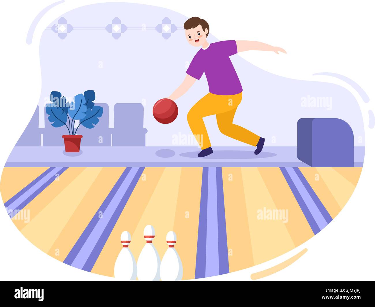 People Play Bowling Game Hand Drawn Cartoon Flat Design Illustration