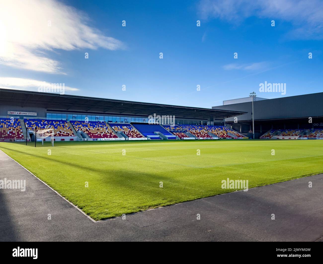 Pitch and seating at York LNER Stadium. York. North Yorkshire. UK Stock