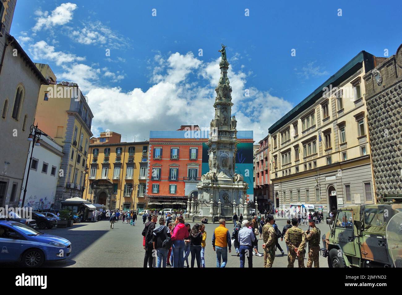 Italian Army Security, Gesu Nuovo Square, Naples, Campania, Italy, Europe Stock Photo
