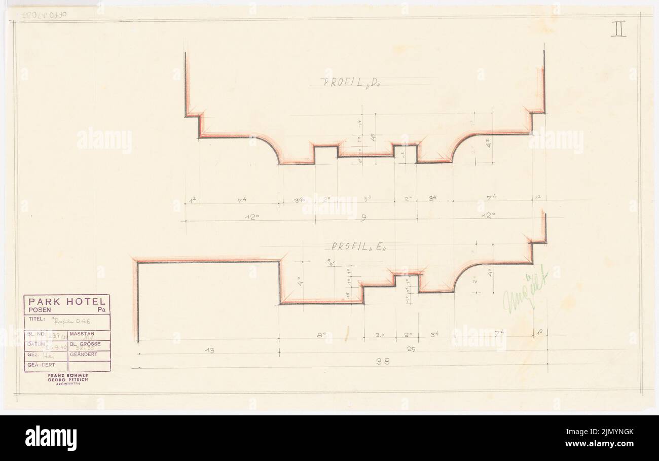 Böhmer Franz (1907-1943), Park Hotel in Posen (September 26, 1940): Stuckprofiles 1: 1. Pencil, colored pencil on transparent, 38.3 x 60.9 cm (including scan edges) Stock Photo