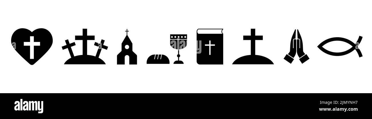 Christian religion icons set simple design Stock Vector