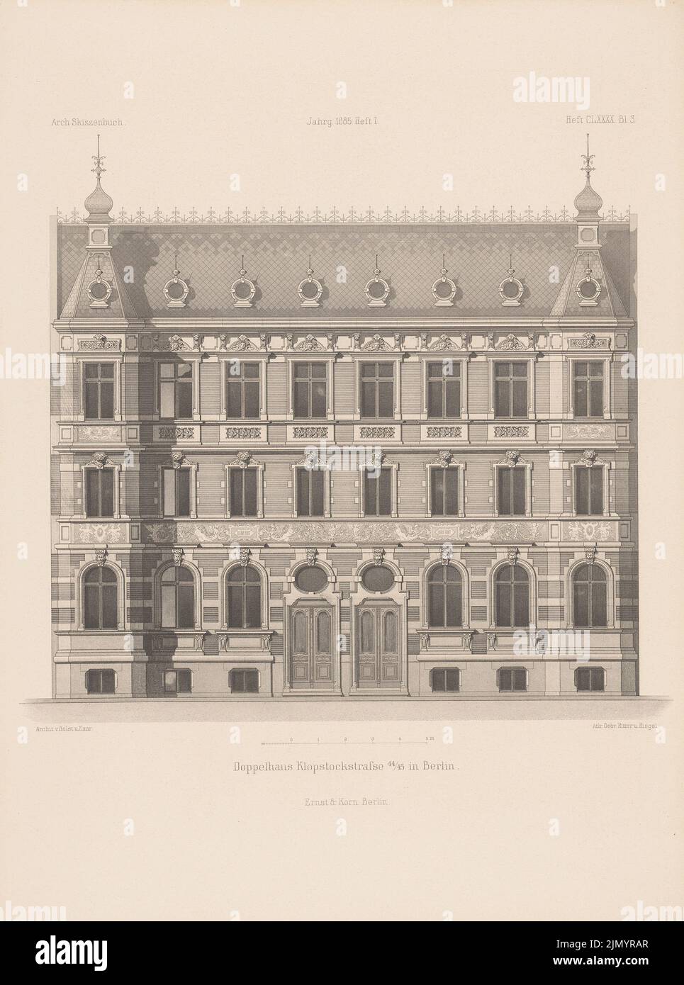 Holst & Zaar, double house Klopstockstraße 44/45, Berlin. (From: Architectural sketchbook, H. 190/1, 1885.) (1885-1885): View. Print on paper, 34.3 x 25.5 cm (including scan edges) Stock Photo