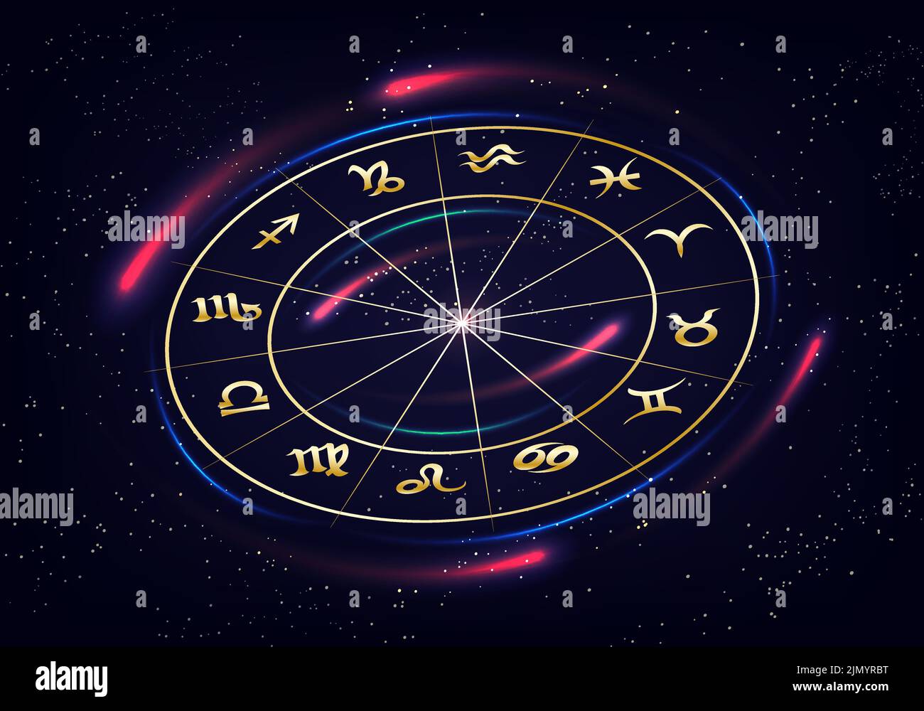 Horoscope Zodiac Signs Circle in  the Space. Vector Illustration Stock Vector