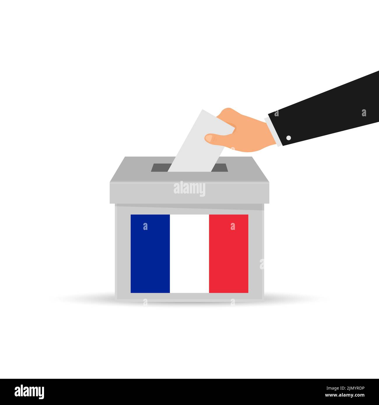 France voting concept. Hand putting paper in the ballot box. Isolated